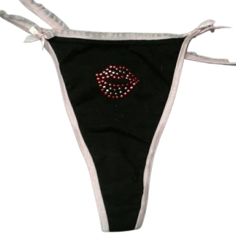 St. Eve XL 8 Black Panties red lips pink Ruffle lace Thong NEW